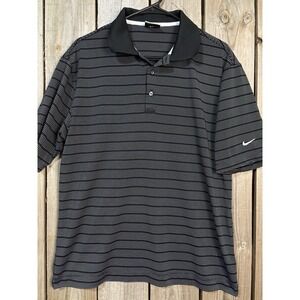 Nike Golf Dri Fit Mens Medium Polo Shirt. Black With White Stripes